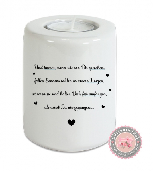 Trauer Trauerlicht Erinnerungslicht Gedenklicht Spruch Teelichthalter Teelicht Kerze Kerzenlicht Grablicht Kerze Allerheiligen Sternenkind Lüttentüddel®